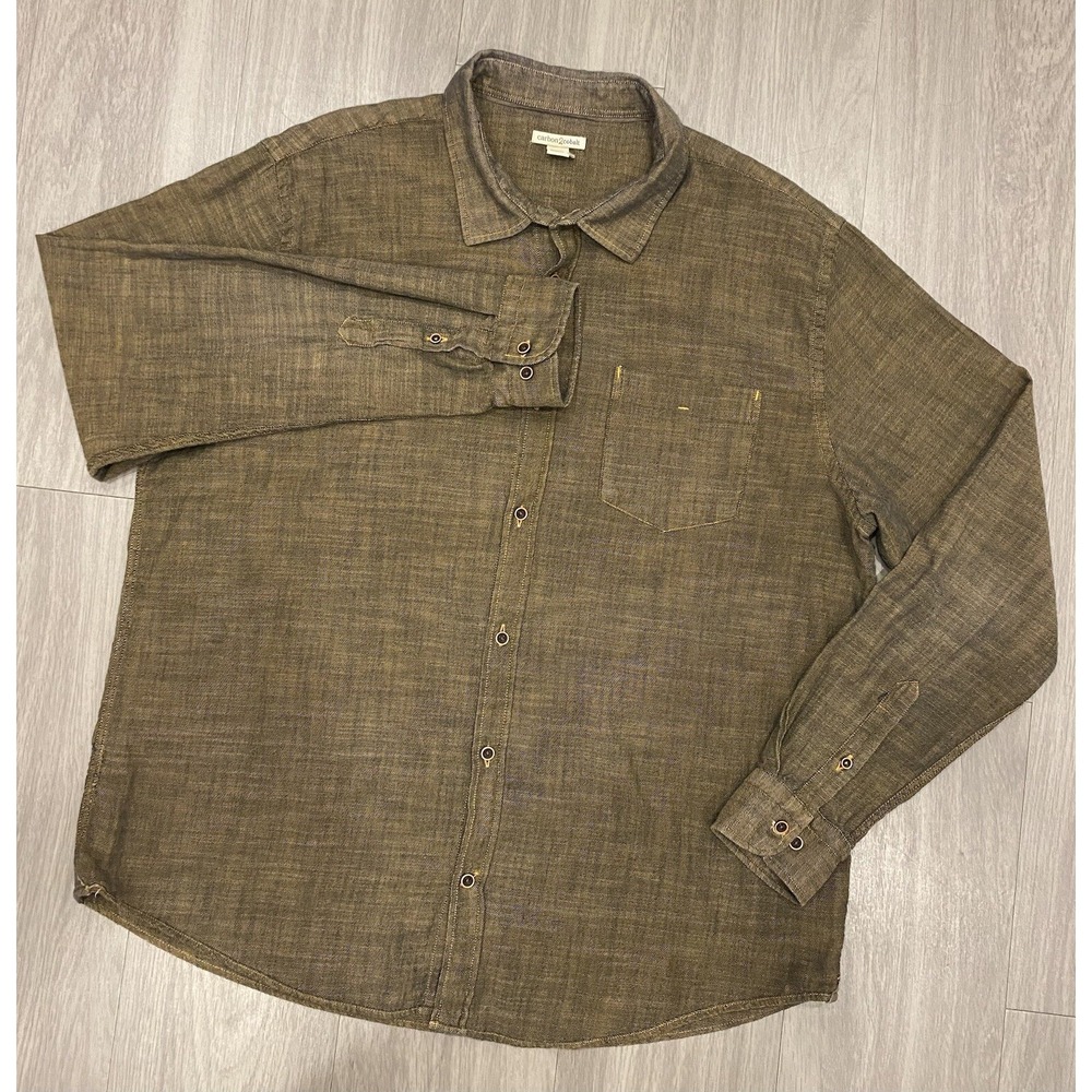 Carbon 2 Cobalt Men Long Sleeve Button Down Shirt Size L Cotton Large Plaid